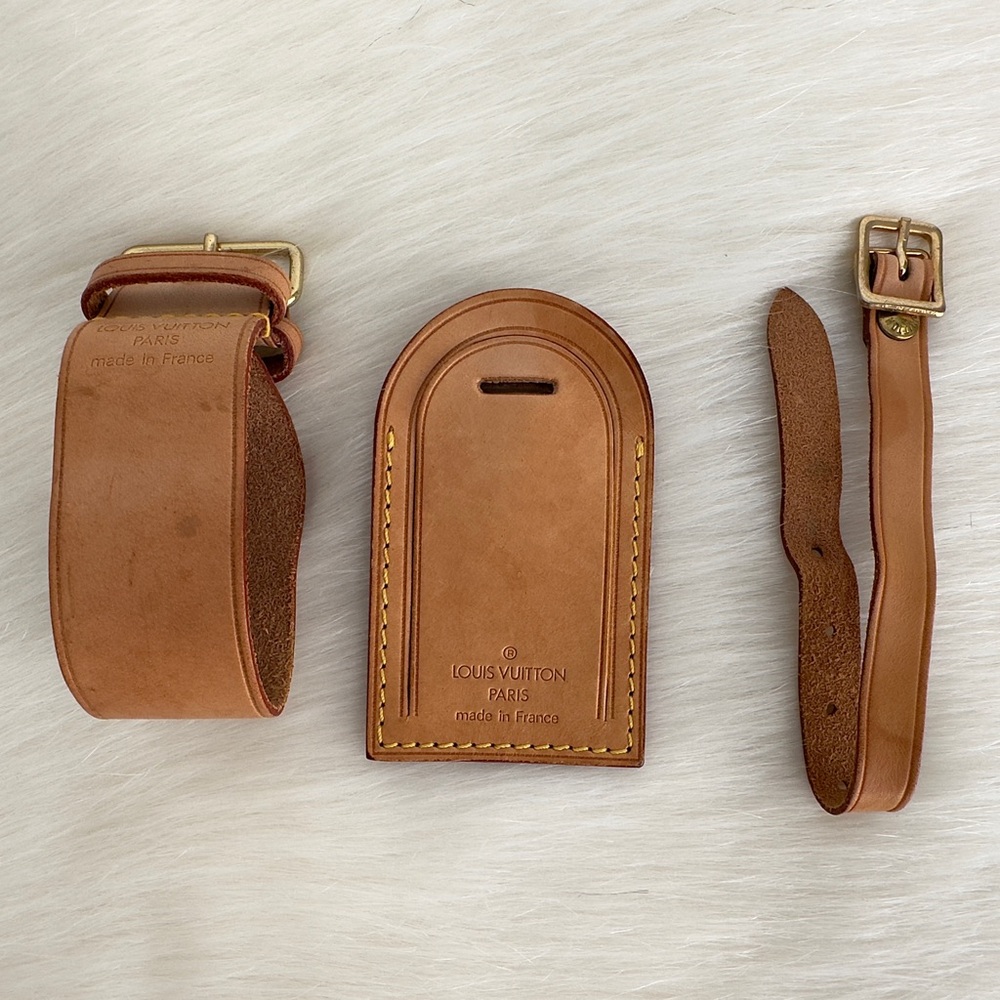 ✨Authentic LOUIS VUITTON Vachetta Leather Luggage Tag With Looping Strap Holder - Picture 2 of 16